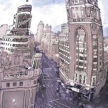 Madrid. Traditional illustration, Digital Illustration, L, and scape Architecture project by Kike Lucas Abreu - 10.12.2018