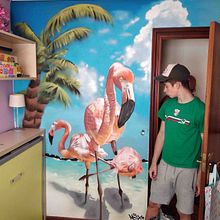 Flamingo Surprise. Street Art project by Nextor Otaño - 10.18.2018