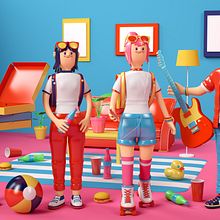 Millennial Party. 3D, Animação, Direção de arte, Design gráfico, Ilustração tradicional, Ilustração digital, e Modelagem 3D projeto de Misa Urban - 15.10.2018
