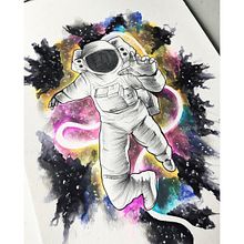 Astronauta. Projekt z dziedziny  R, sunek, R, sunek ołówkiem, Trad, c, jna ilustracja i Malowanie akwarelą użytkownika Cintli Cordova - 05.11.2018