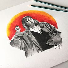 Mia Wallace. Projekt z dziedziny  R, sunek, R, sunek ołówkiem, Portret, Trad, c, jna ilustracja i Malowanie akwarelą użytkownika Cintli Cordova - 15.11.2018