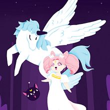 Sailor Moon fan art: Chibiusa & Pegasus. Traditional illustration, and Digital Illustration project by Sara Gummy - 05.15.2018