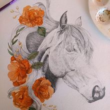 Caballo y flores . % Dulce Lopez Iñiguez tarafından hazırlanan Geleneksel illüstras, Ve on projesi - 09.19.2018