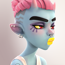 Demon Girl Cartoon. Un proyecto de 3D, Concept Art, Diseño de personajes 3D, Ilustración tradicional y Videojuegos de Ana Sánchez Castro - 06.12.2018