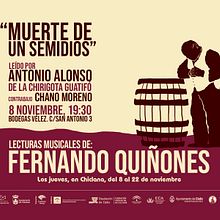Cartel para las Lecturas Musicales de Fernando Quiñones. Muerte de un semidiós. Editorial Design, Graphic Design, and Poster Design project by Gloria Garrastazul - 12.10.2018