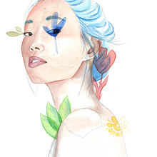 Primer retrato: La chica del pelo azul. Portrait Drawing, Graphic Design, Digital Illustration, and Watercolor Painting project by Adriana Moreno - 12.29.2018