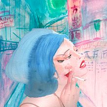 Ilustracion smoke girl. Un progetto di Disegno, Design editoriale e Illustrazione tradizionale di Maria Sanagustin - 25.12.2018