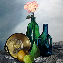 Still life of fruits and bottles. Projekt z dziedziny  Malarstwo użytkownika Vanesa Vilaseca - 03.01.2019