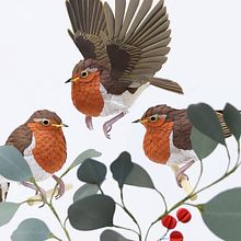 Winter scene: European robin. . Un progetto di 3D, Animazione 3D, Animazione di personaggi, Belle arti, Character design 3D, Scenografia e Papercraft di Diana Beltran Herrera - 10.01.2019