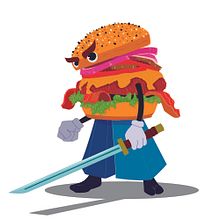 Samurai Burger. Fine Arts, Drawing, Character Design, Traditional illustration, and Digital Illustration project by Daniel Zapata Viciana - 01.23.2019