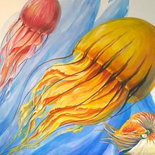 Mural de medusas. Artesanato, Artes plásticas, Desenho, Ilustração tradicional, e Pintura projeto de Viena Bantulà - 27.02.2017