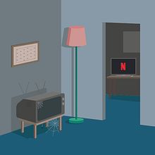 Netflix killed the TV star. Creativit, Graphic Design, Traditional illustration, Digital Illustration, and Vector Illustration project by Irene Moya López - 02.14.2019