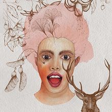 Otoño con ciervos. Projekt z dziedziny Tradycyjna ilustracja,  Kolaż i  Rysunek użytkownika Mariana - 15.02.2019
