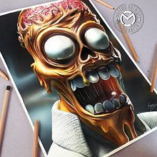 Creepy Homero Simpson 3D - Lapices y aerògrafo.. Drawing, Pencil Drawing, Artistic Drawing, Portrait Drawing, Realistic Drawing, and Traditional illustration project by Mariano Mattos - 02.20.2019