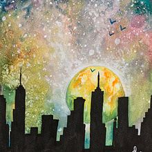 Proyecto final. Ciudad iluminada Ein Projekt aus dem Bereich Aquarellmalerei von Cristina Sanz Regueiro - 04.03.2019