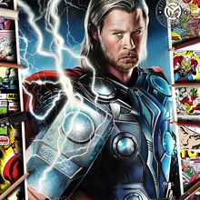 THOR - ilustraciòn en làpices de colores y aerògrafo.. Pencil Drawing, Artistic Drawing, Portrait Drawing, Realistic Drawing, and Traditional illustration project by Mariano Mattos - 03.05.2019