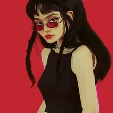 Red Glasses  Girl . Un projet de Dessin de portrait, Illustration traditionnelle et Illustration numérique de Rafa Flores Art - 05.03.2019