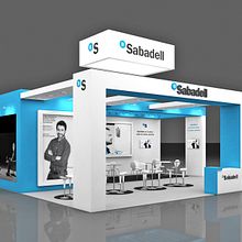 Diseño de stand BANCO SABADELL - Fitur 2019 - Ifema - Madrid. Un proyecto de 3D, Arquitectura, Arquitectura interior, Br, ing e Identidad, Diseño, Escenografía, Eventos, Infografía y Modelado 3D de M. Mercedes Aramendia Ramos - 25.03.2019