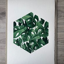 Monstera en hexágono Ein Projekt aus dem Bereich Malerei von Marina Benito - 29.03.2019
