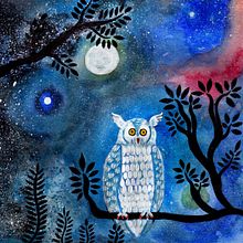 El buho y la luna. Traditional illustration project by Vicky Delgado - 05.17.2019