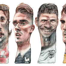 Suplemento Eurocopa 2016 (El Mundo). Een project van  Tekening,  Portrettekening, Ontwerp van personages y Aquarelschilderen van Carlos Rodríguez Casado - 10.04.2019