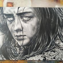 arya stark-juego de tronos-aerografia. Un proyecto de Bellas Artes, Dibujo, Dibujo realista e Ilustración tradicional de Miguel Aguilar - 03.05.2019