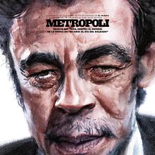 Benicio del Toro (La Luna de Metrópoli). Een project van  Tekening,  Artistieke tekening,  Portrettekening, Realistische tekening y Aquarelschilderen van Carlos Rodríguez Casado - 07.05.2019