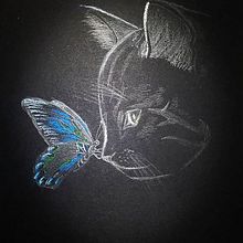El gato y la mariposa azul. Un proyecto de Ilustración tradicional de Laura Comellas Martos - 31.07.2017