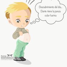 Dante descubre... que su panza es color harina. Un proyecto de Dibujo, Diseño, Diseño de personajes, Ilustración tradicional, Ilustración digital, Ilustración infantil e Ilustración vectorial de Hirra Al Andalus - 12.06.2019