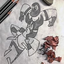 El Enmascarado de Terciopelo y Golden Fire!. Drawing, Pencil Drawing, Traditional illustration, and Children's Illustration project by Ed Vill - 06.19.2019
