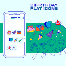 Birthday — Flat icons. Un proyecto de Dirección de arte, Diseño gráfico e Ilustración digital de María Marqueses - 26.06.2019