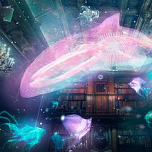 Library Whale. Projekt z dziedziny Kreat, wność, Projektowanie postaci, Trad, c, jna ilustracja, Ilustracja c i frowa użytkownika Gabriel Romero - 10.07.2019