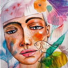 Retrato ilustrado en acuarela, mi proyecto final. Un proyecto de Dibujo de Retrato de Roxi Rios - 23.07.2019