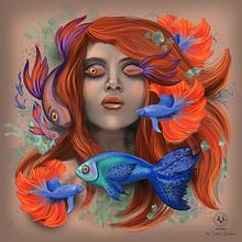 Sirenita pelirroja. Ilustração tradicional e Ilustração digital projeto de Violeta Quiñones - 24.07.2019