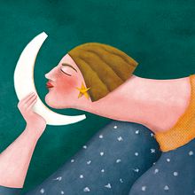 Ilustración de mujer, estrellas y luna. . Un proyecto de Ilustración tradicional e Ilustración digital de Raquel Feria Legrand - 25.07.2019