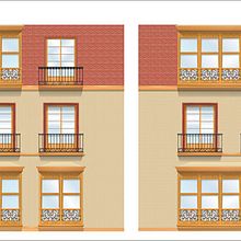 Lona para fachada con reconstrucción de fachada original. Architecture, and Design project by Luciano Martínez - 01.12.2006