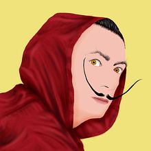 Dalí en La Casa de Papel. Un proyecto de Dibujo, Dibujo artístico, Dibujo de Retrato, Dibujo realista, Ilustración tradicional, Ilustración digital e Ilustración vectorial de Aitor Ruiz de Gordejuela Ruiz - 05.08.2019
