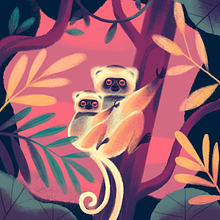 Sifaka Diademado - especies en peligro para OneMillionOneMonth. Un proyecto de Ilustración tradicional, Ilustración digital e Ilustración infantil de Gemma Román - 02.06.2019