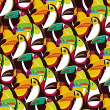 Estampa Aves Brasileiras - Tucano, Arara e Papagaio. Projekt z dziedziny Design, Trad, c, jna ilustracja, Sitodruk, Projektowanie ubrań i Pattern design użytkownika Bruno Dellani - 14.08.2019
