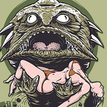 The Creature of Bikini Lagoon by MeFO. Un proyecto de Dibujo, Diseño, Ilustración tradicional, Ilustración digital y Serigrafía de Miguel Francisco Offidani - 11.08.2019