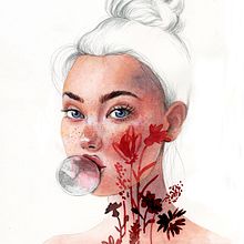 Chica globo. Portrait Drawing, Realistic Drawing, Traditional illustration, and Watercolor Painting project by Vrigit Smith - 08.19.2019