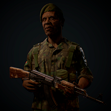 African Soldier. Un projet de 3D, Conception de jeux , Conception de personnages, Conception de personnages 3D, Sculpture, Modélisation 3D , et Jeux vidéo de Andres Rendón - 12.04.2019