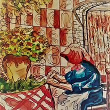ABUELA COSIENDO MANTEL . Desen & Ilustrație tradițională de Alberto Serrano Casaus - 09.01.2019