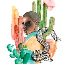 Mi Proyecto del curso: Cactus girl. Desenho de retrato, Desenho realista, Ilustração digital, e Pintura em aquarela projeto de Marina Labella - 11.09.2019