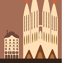 Postal de Casa batlló y Sagrada familia. Un proyecto de Diseño gráfico e Ilustración vectorial de Tatiana Moneta - 15.04.2019
