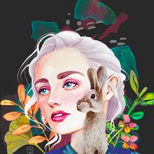 Chica y Conejo. Traditional illustration, and Digital Illustration project by Denisse Moyano - 09.19.2019