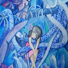La niña y la serpiente. Drawing, Character Design, Traditional illustration, and Children's Illustration project by Diana Ortiz - 09.22.2019