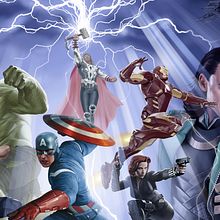 Avengers Poster Fan Art. Un proyecto de Bellas Artes, Cine, Cómic, Concept Art, Creatividad, Dibujo de Retrato, Diseño, Diseño de carteles, Ilustración digital y Pintura de Carlos Gollán - 18.09.2019