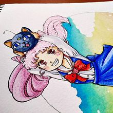 Chibiusa fanart. Un proyecto de Artesanía, Bellas Artes, Bocetado, Cómic, Creatividad, Dibujo, Dibujo artístico, Estampación, Ilustración tradicional, Ilustración infantil, Pintura y Pintura a la acuarela de Cristina Aguilera - 25.09.2019
