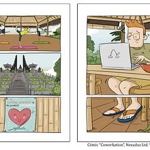 "Coworkation" y "The Dawn Of Coworking". Comic, and Traditional illustration project by Sara Jotabé - 03.09.2019